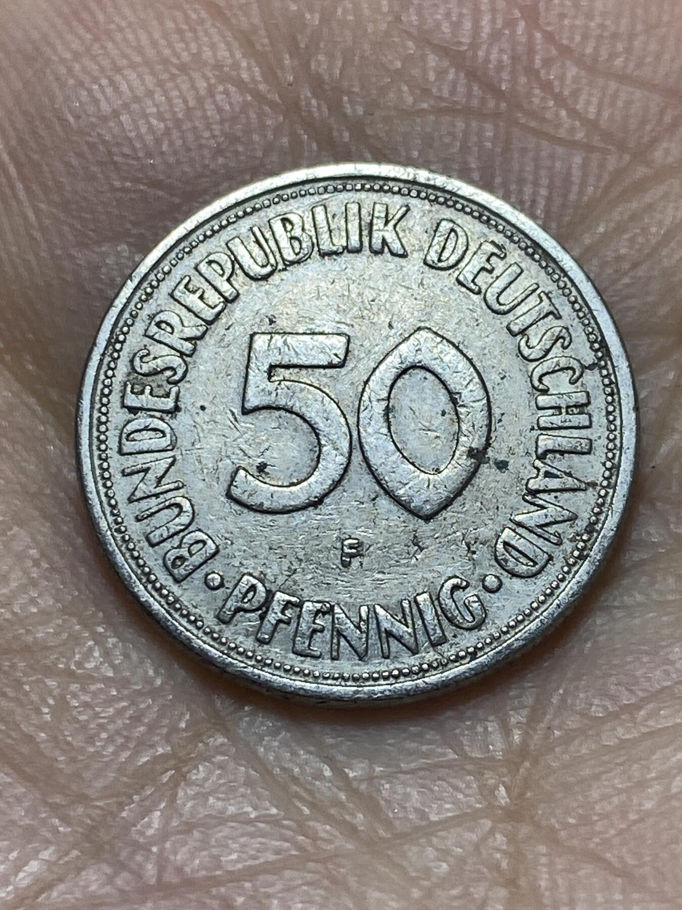 2026年第二场(总第一百七十一场）外国好品散币场(免佣金) 德国🇩🇪1950年50芬尼(F标，斯图加特造，齿边版首发年)