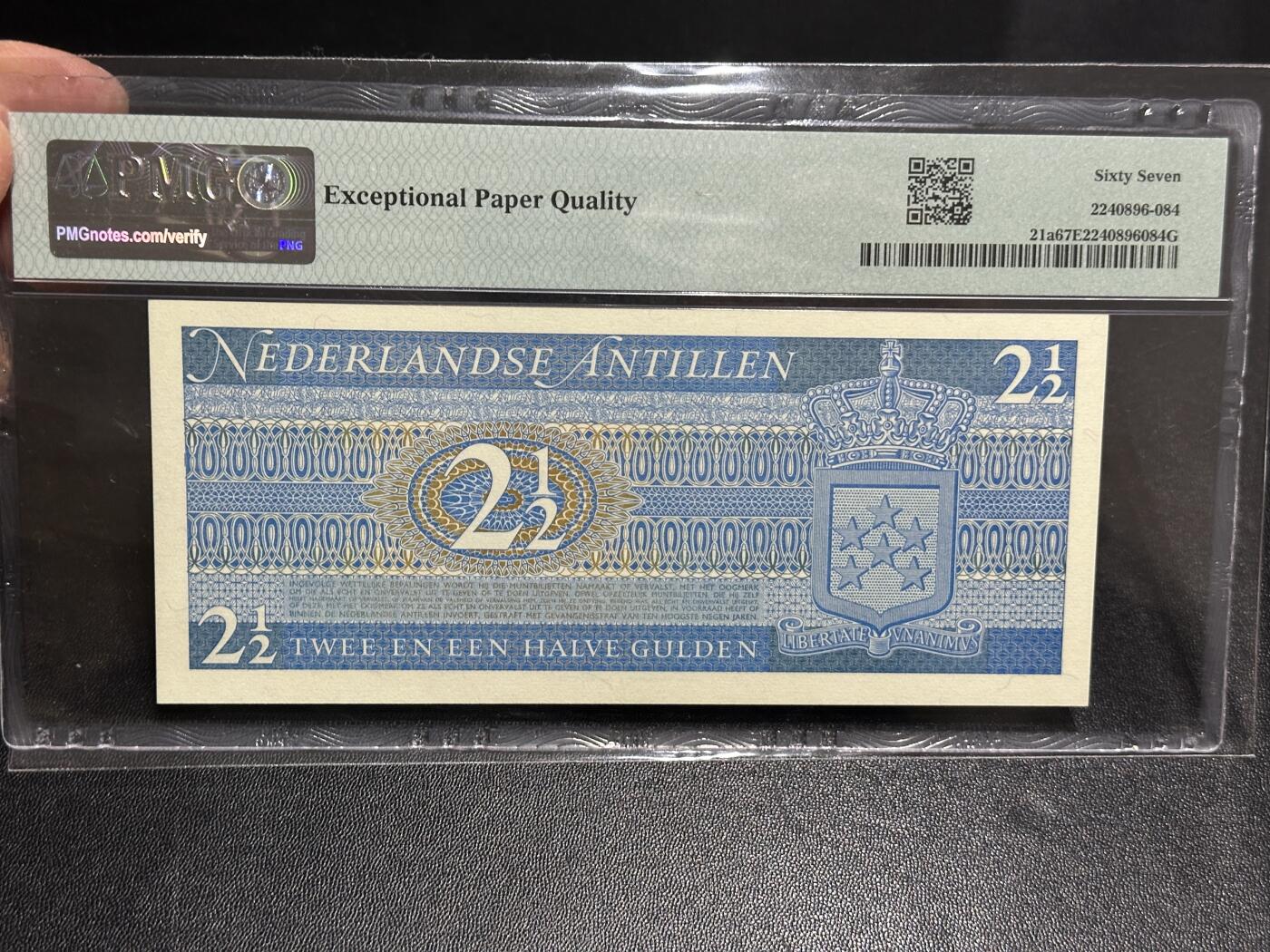 《外钞收藏家》第五百九十八期（2026年新年第一场）（本平台长期征集拍品、欢迎藏友们联系合作） 1970年荷属安第列2.5盾 PMG67