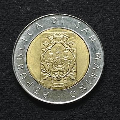 【全场包邮】纯粹捡漏拍490场（免费代拍第27场） - 圣马力诺1988年500里拉圣马力诺三塔第二塔切斯塔双色币