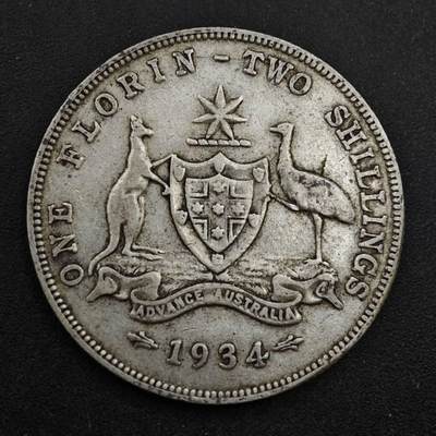 【淘币小摊】实时拍第八百三十八拍   散币银币场   满百包邮可预留二周 每周一统一发货   - 澳大利亚1934年乔治五世弗洛林银币参考银价208