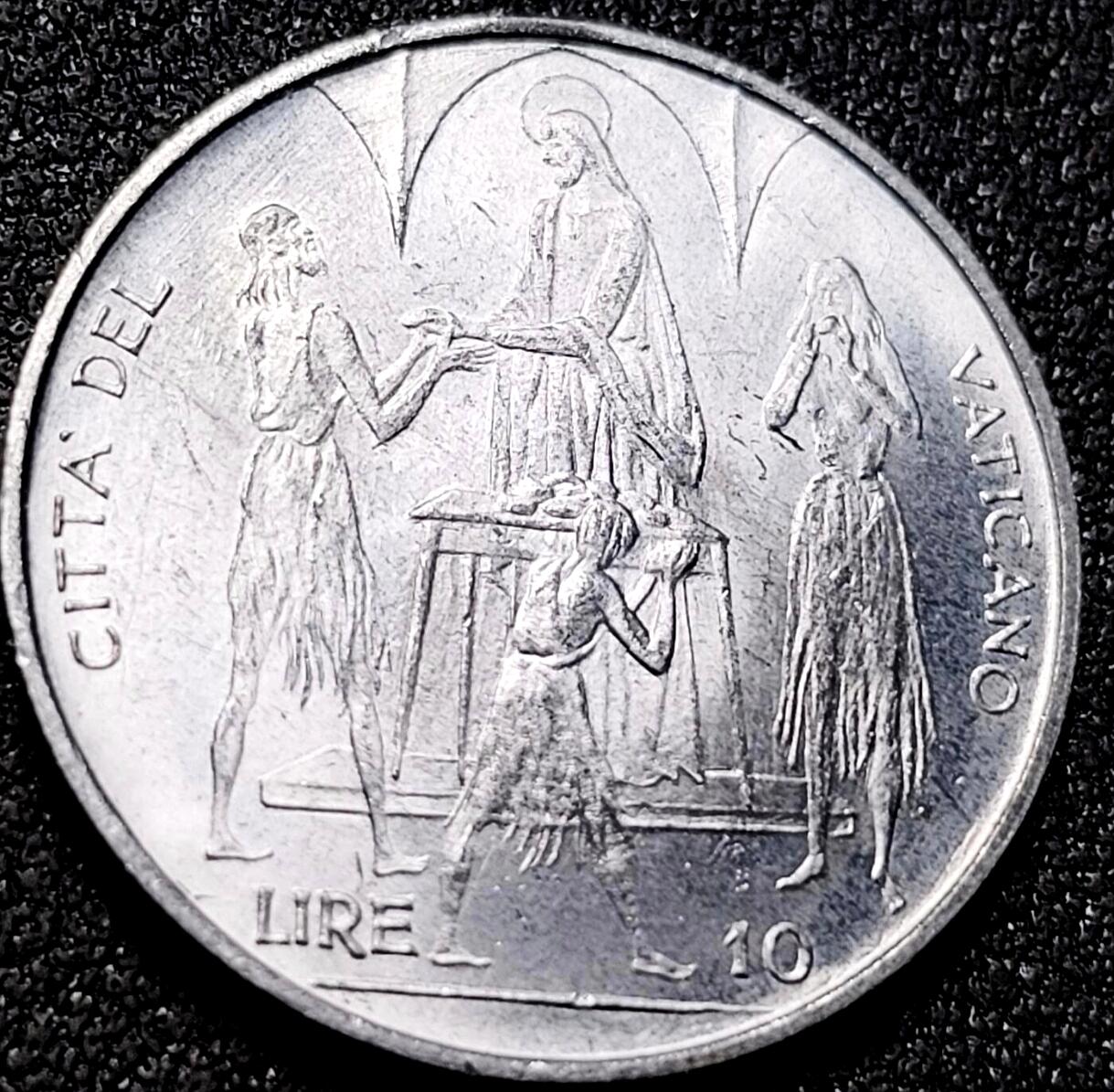 泉币菌-第156场-精品福利场 原光UNC 1968年梵蒂冈教皇保罗二世2里拉铝币 18.3MM FAO币 