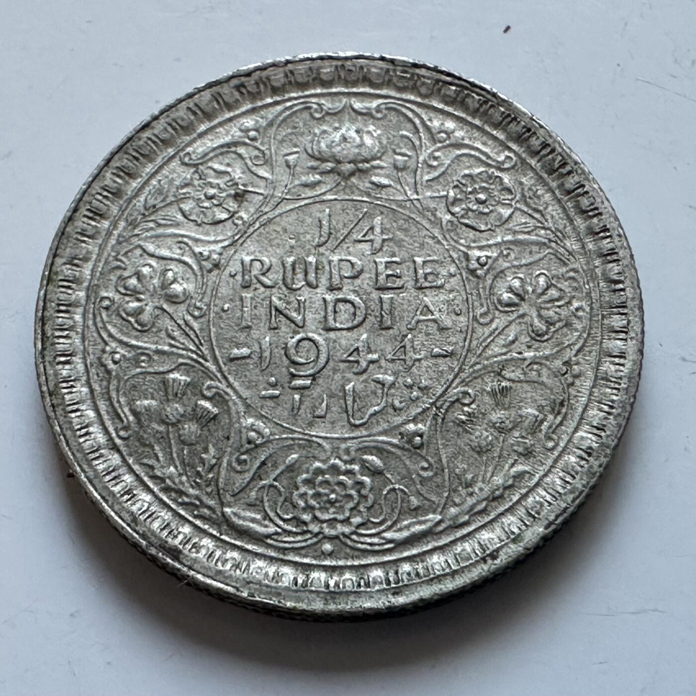 🌹外币初藏🌹🐯2026年第1场  每周二四六晚8️⃣点 接代拍 英属印度1944年1/4卢比银币 a