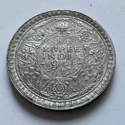 🌹外币初藏🌹🐯2026年第1场  每周二四六晚8️⃣点 接代拍 英属印度1944年1/4卢比银币 a