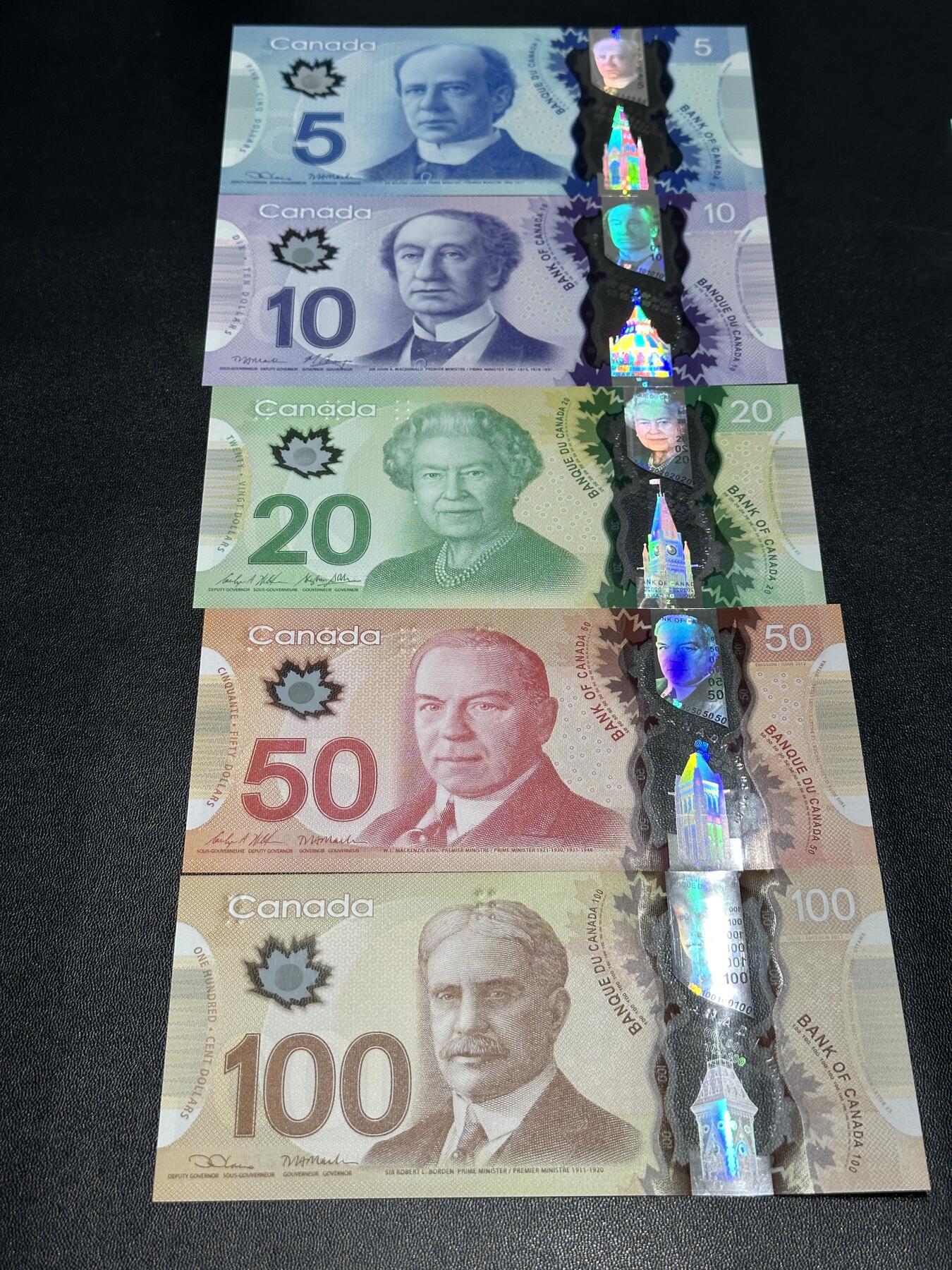 《外钞收藏家》第五百九十八期（2026年新年第一场）（本平台长期征集拍品、欢迎藏友们联系合作） 加拿大5-100元 五张一起 全新UNC