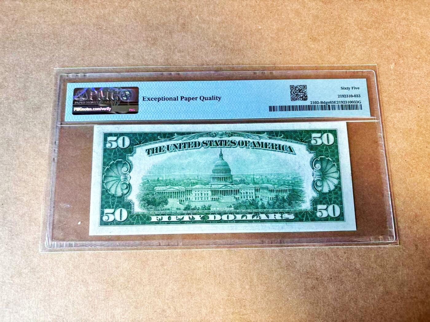 【Blue Auction】世界纸币精拍第770期——18级TOP拍卖/信誉/品质/专业/高效💫 美国 1934年50美金 PMG65EPQ 纽约版