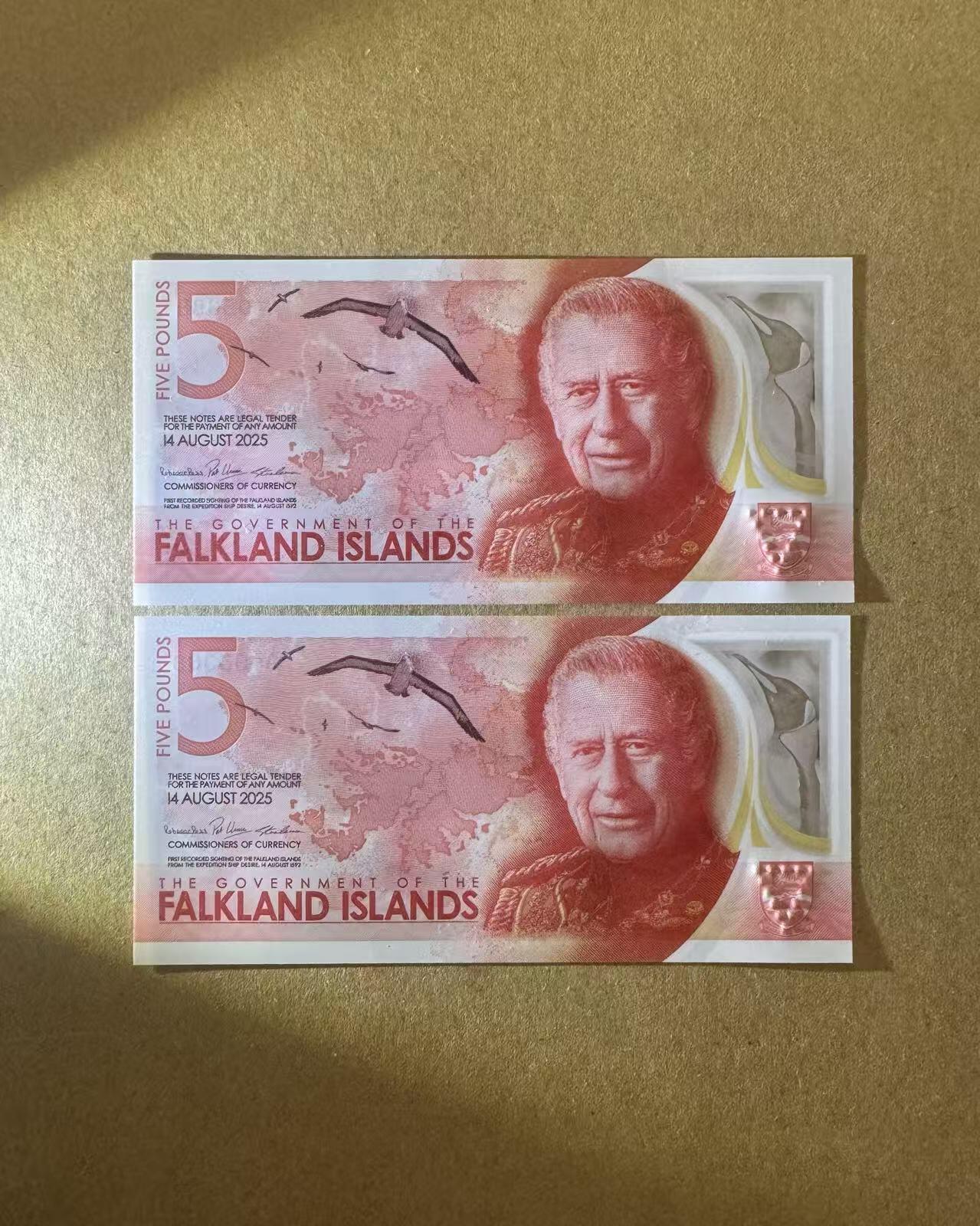 【Blue Auction】世界纸币精拍第770期——18级TOP拍卖/信誉/品质/专业/高效💫 【一组2张88尾无47 含千位小号】福克兰群岛 2025年5镑 全新UNC