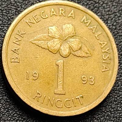 泉币菌-第157场-跨年欢乐场（特修改截拍时间为23:30分） - 1993年  马来西亚 1林吉特 黄铜硬币 24mm 大红花扶桑朱瑾