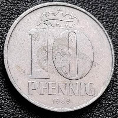 泉币菌-第157场-跨年欢乐场（特修改截拍时间为23:30分） - 21mm 民主德国 1968年 10芬尼 铝币 