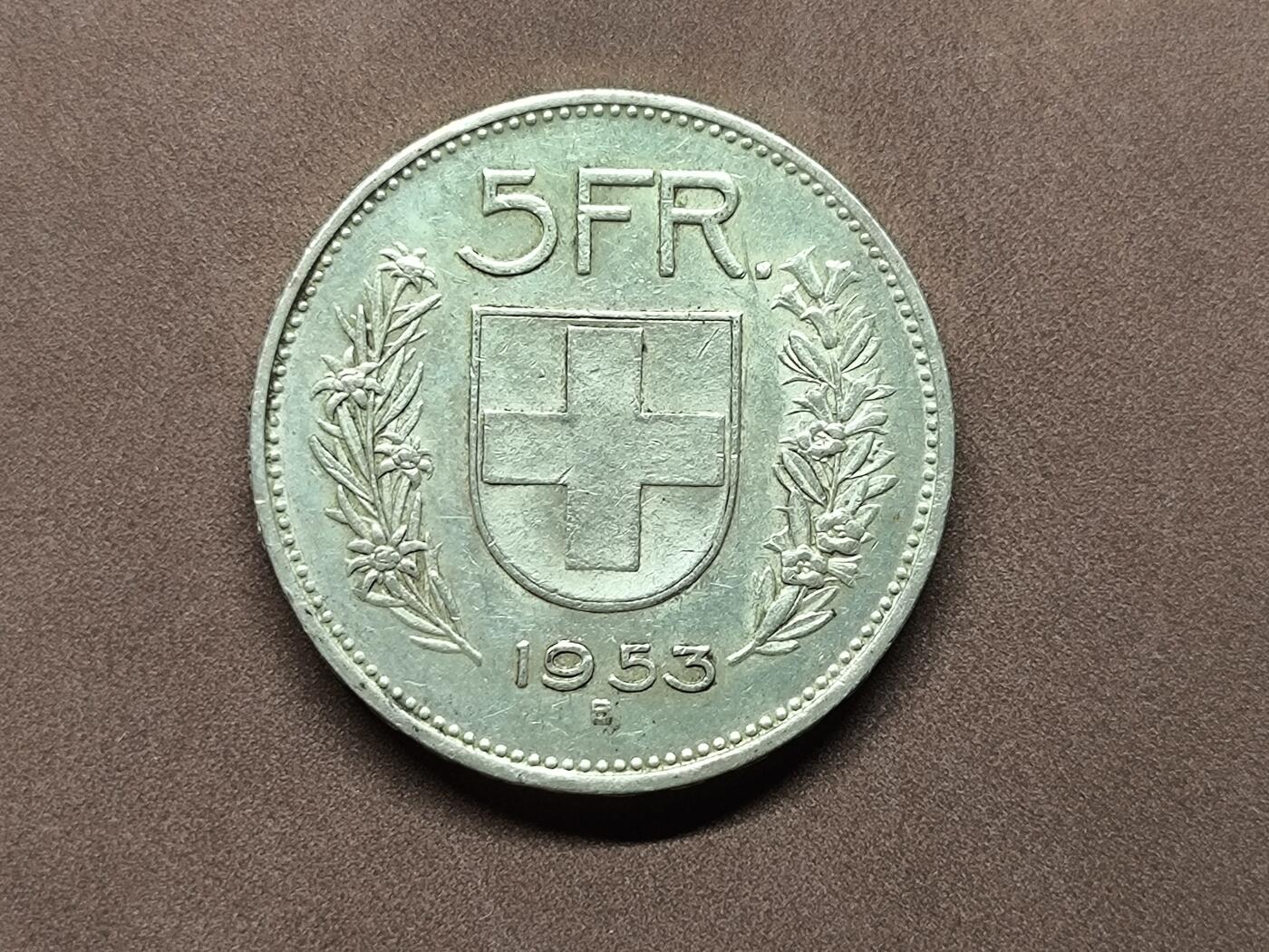 【日月同辉 第1场】元旦首场 无买家佣金 世界钱币 银币 【银币】1953年瑞士5法郎银币