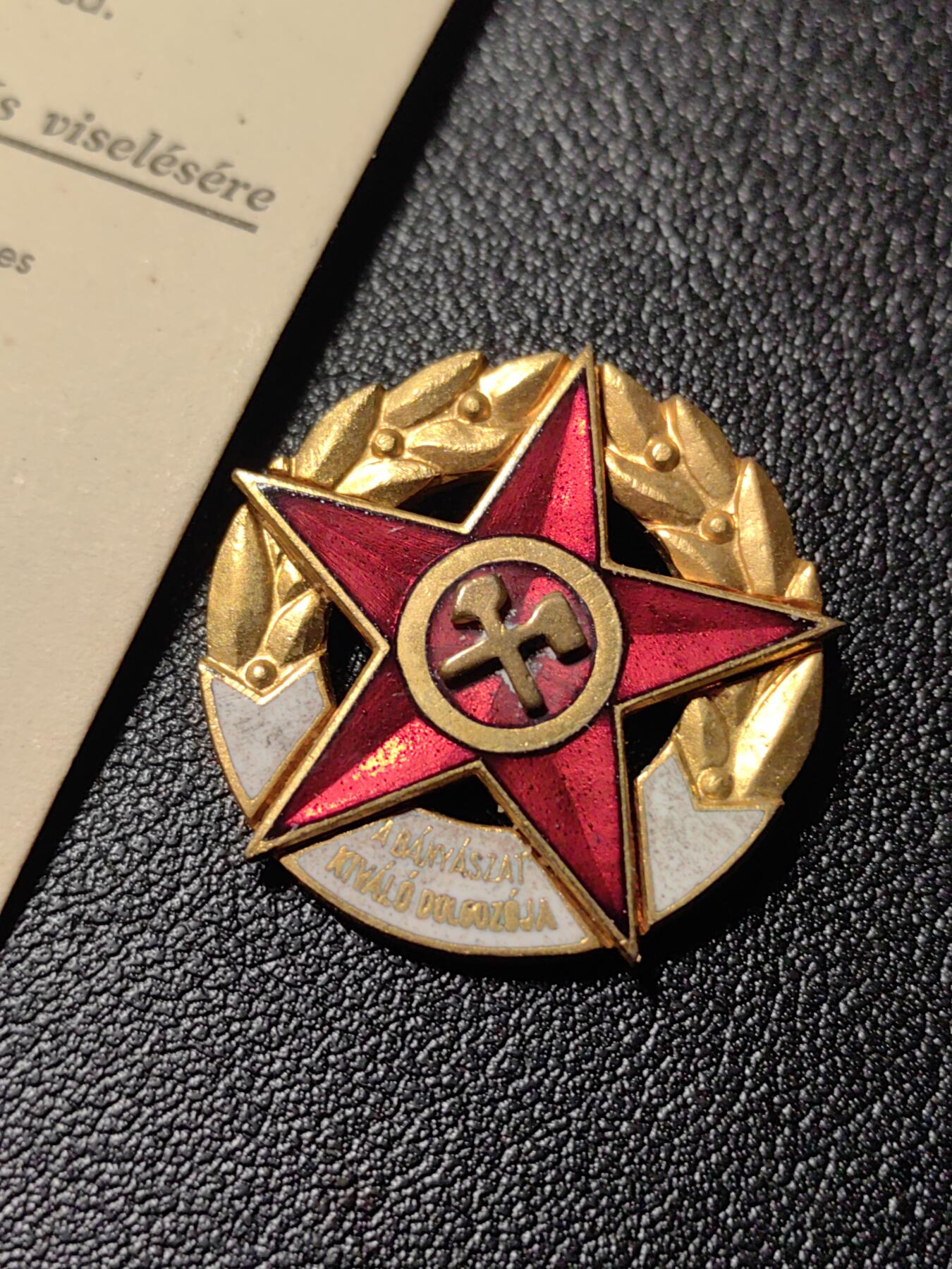 靖甫拍卖新拍第一场 匈牙利优秀矿工证章带证 铜真珐琅