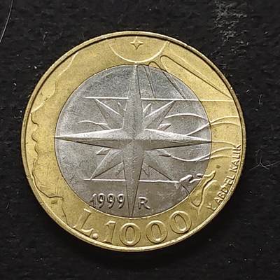 【全场包邮】纯粹捡漏拍490场（免费代拍第27场） - 圣马力诺1999年1000里拉火种系列双色币-古代寓言