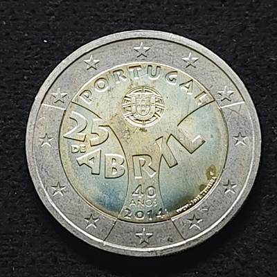 【全场包邮】纯粹捡漏拍490场（免费代拍第27场） - 葡萄牙2014年2欧元四·二五革命40周年双色纪念币