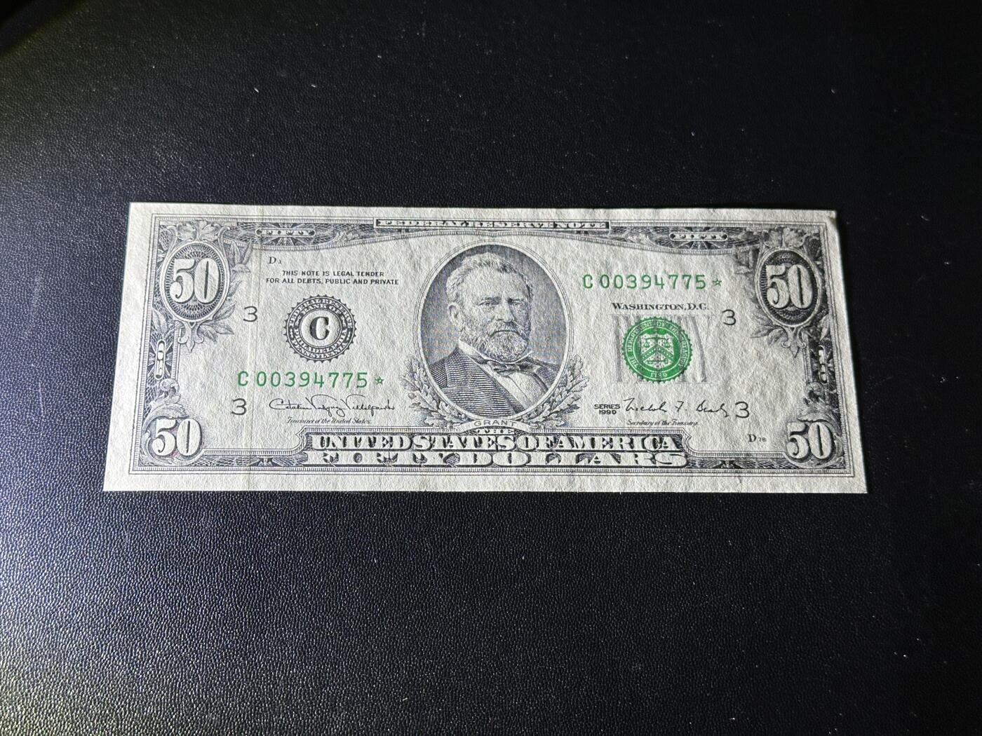 《外钞收藏家》第五百九十八期（2026年新年第一场）（本平台长期征集拍品、欢迎藏友们联系合作） 1990年美国小头版50美元 补号 全新UNC