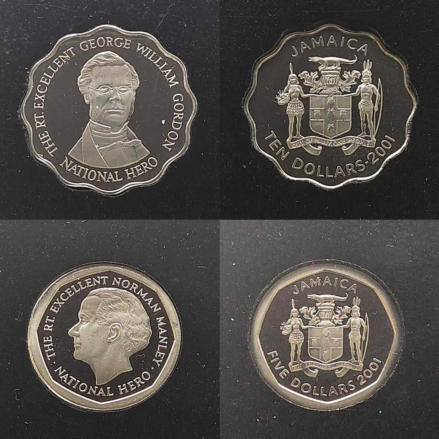 【全场包邮】纯粹捡漏拍491场（免费代拍第28场） 【罕见】牙买加2001年官方精制套币-含联合国儿童基金会精制克朗型（38.61毫米28.28克）纪念银币-量500