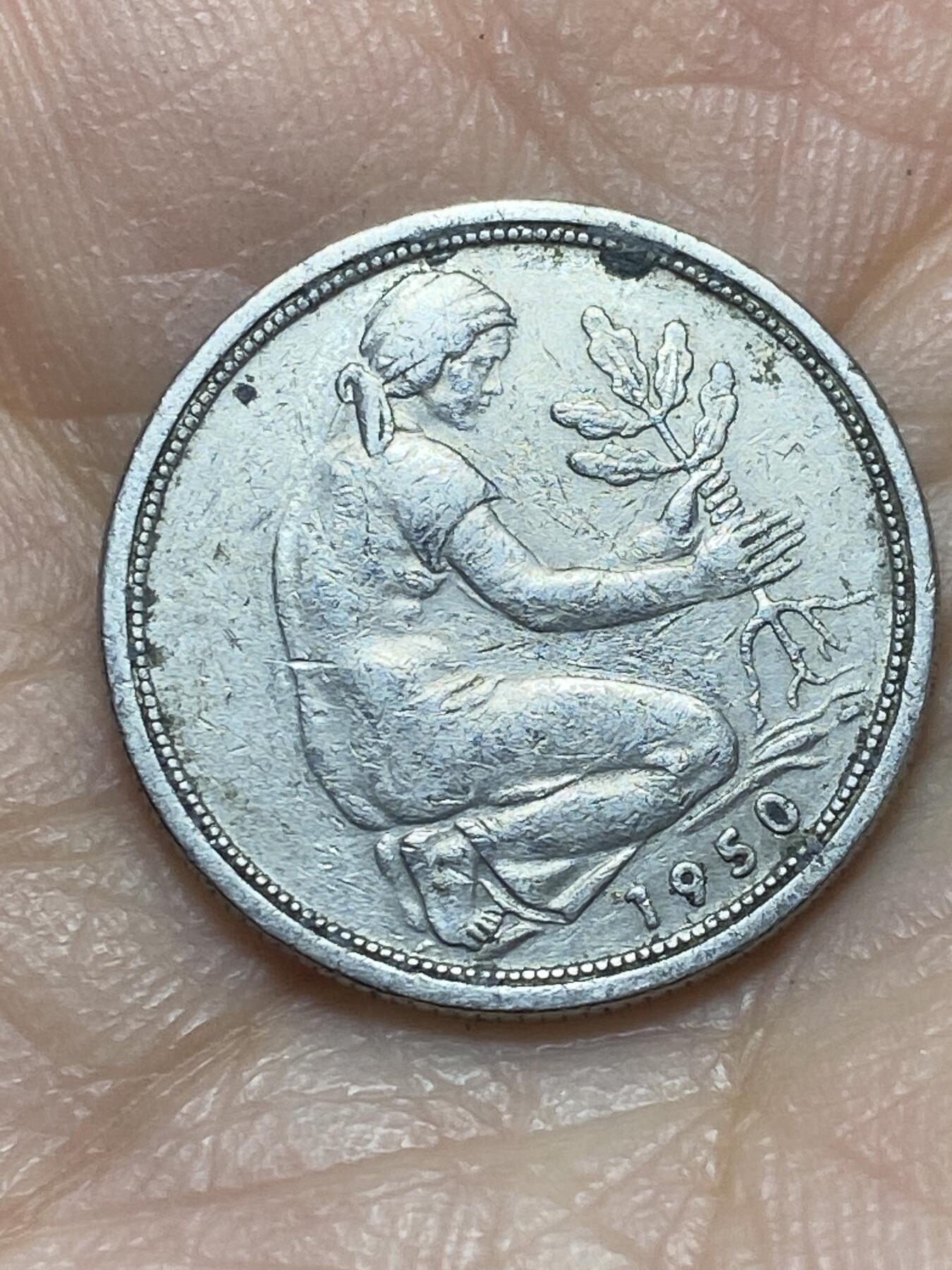 2026年第二场(总第一百七十一场）外国好品散币场(免佣金) 德国🇩🇪1950年50芬尼(F标，斯图加特造，齿边版首发年)