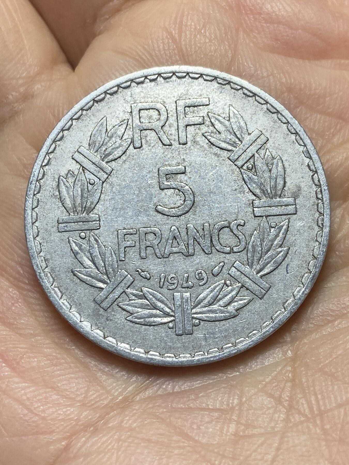 2026年第二场(总第一百七十一场）外国好品散币场(免佣金) 法兰西第四共和国1949年5法郎(Closed 9–闭口9版)