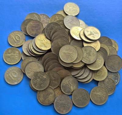 外国优质老铜币高银银币，周六九点倒数截拍，满百包邮，持续收拍 - 韩国90年代10元100个，409克