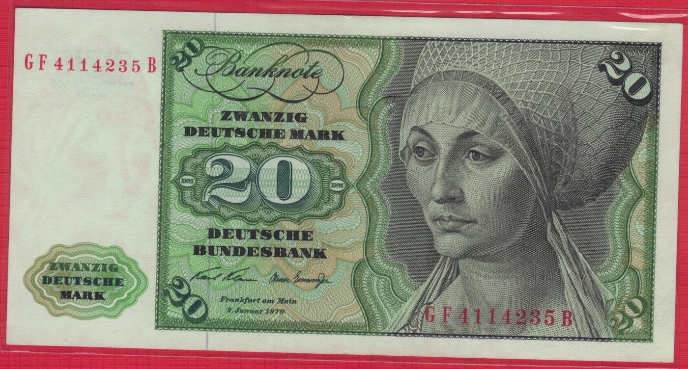 德国(联邦德国 西德)1970年20马克 P-32a 欧洲 实物图 UNC