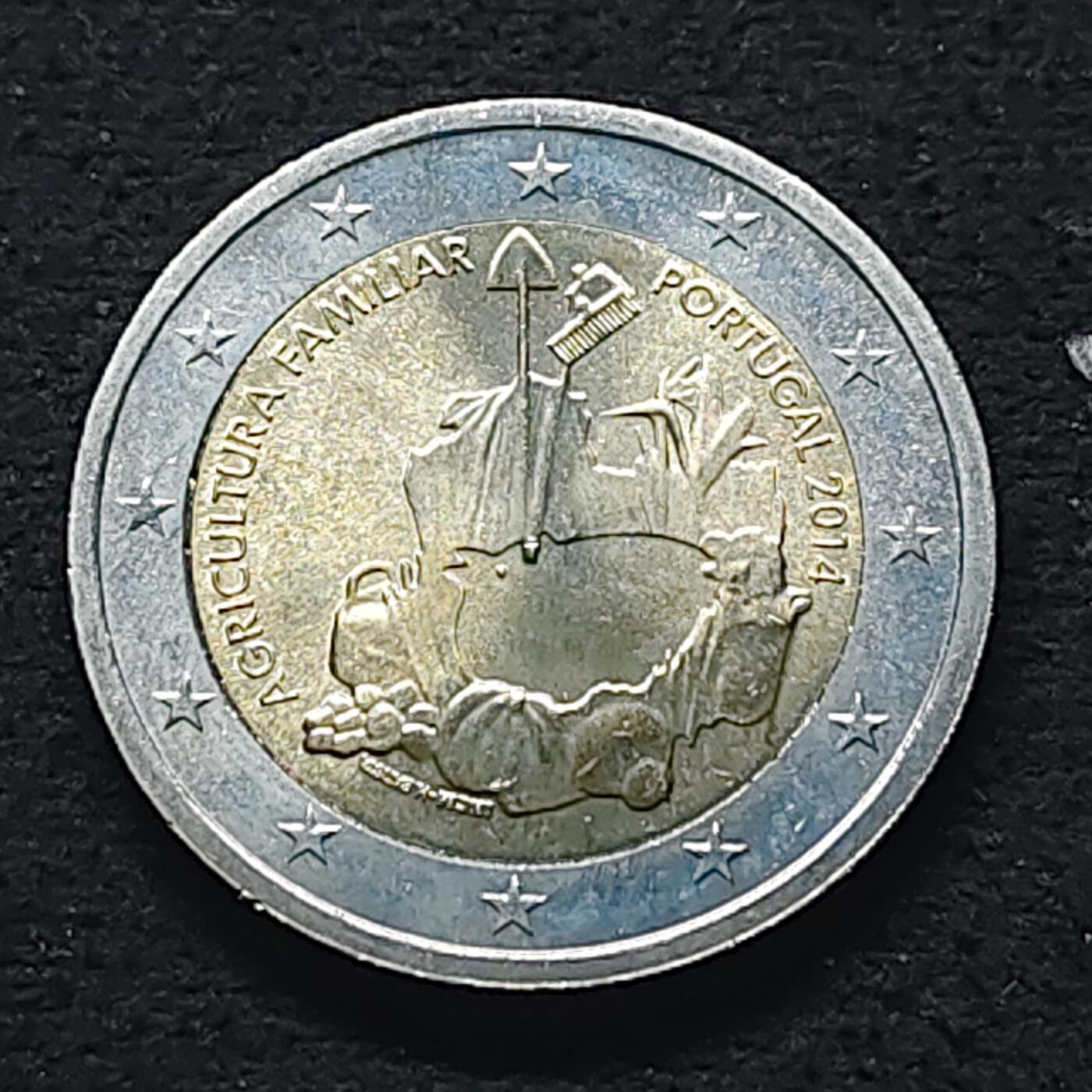 【全场包邮】纯粹捡漏拍490场（免费代拍第27场） 葡萄牙2014年2欧元国际家庭农业年双色纪念币