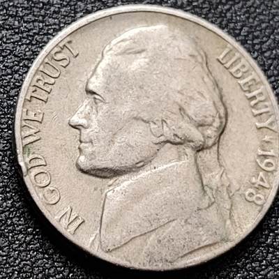 泉币菌-第157场-跨年欢乐场（特修改截拍时间为23:30分） - 杰斐逊总统 美国5美分铜镍硬 1948年 21毫米5.0克