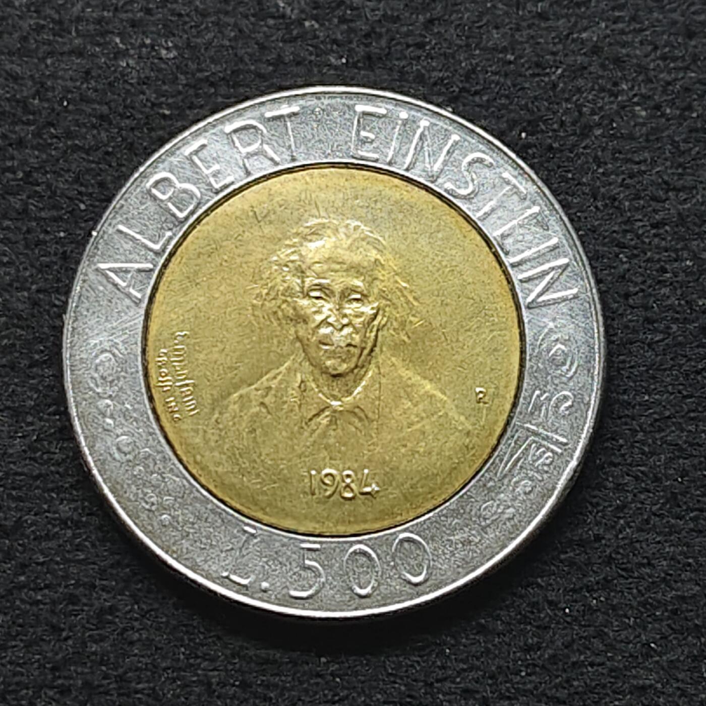 【全场包邮】纯粹捡漏拍490场（免费代拍第27场） 圣马力诺1984年500里拉爱因斯坦双色纪念币