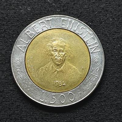【全场包邮】纯粹捡漏拍490场（免费代拍第27场） - 圣马力诺1984年500里拉爱因斯坦双色纪念币