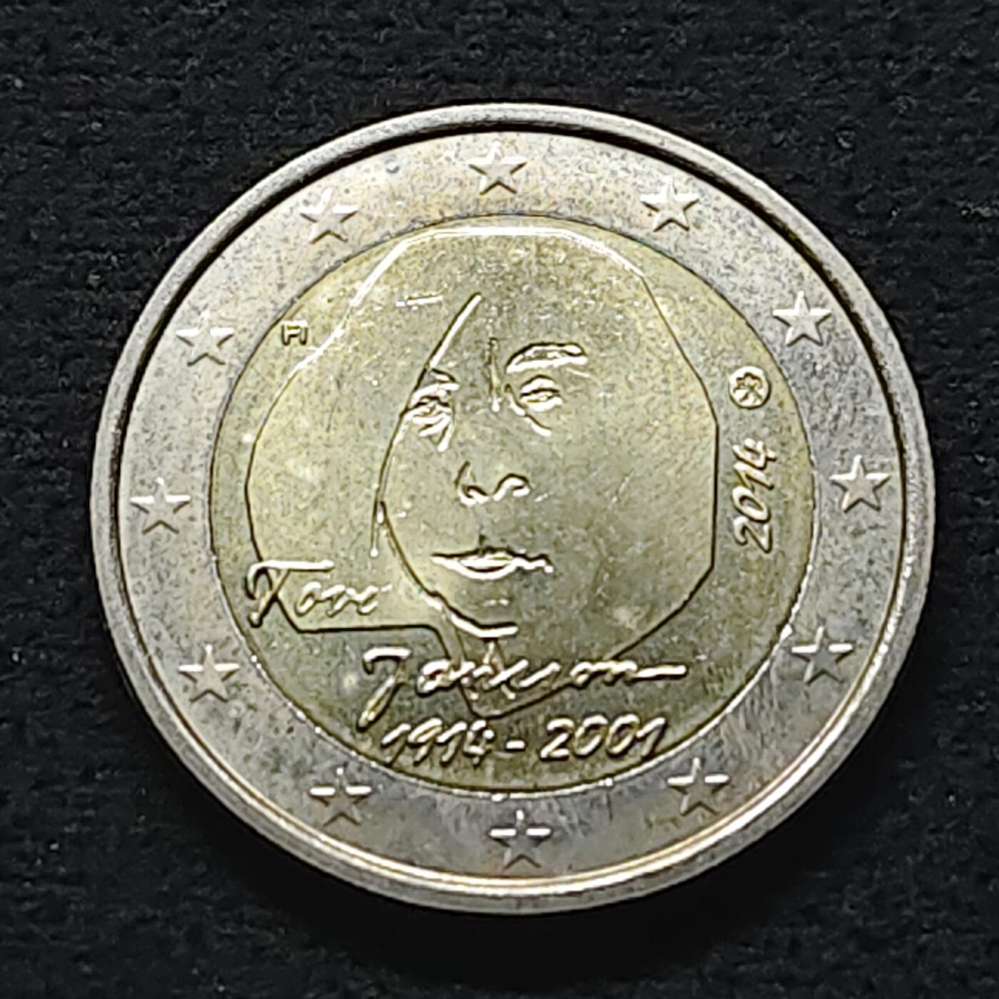 【全场包邮】纯粹捡漏拍490场（免费代拍第27场） 芬兰2014年2欧元作家托芙·扬松100周年双色纪念币