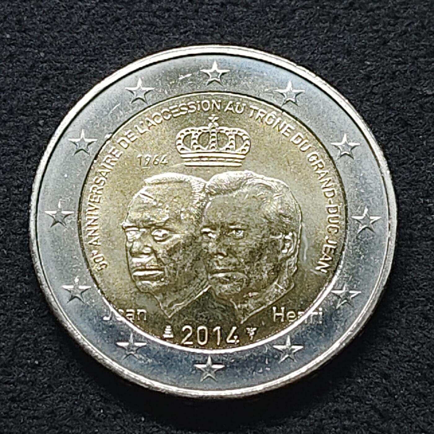 【全场包邮】纯粹捡漏拍490场（免费代拍第27场） 卢森堡2014年2欧元让大公登基50周年双色纪念币