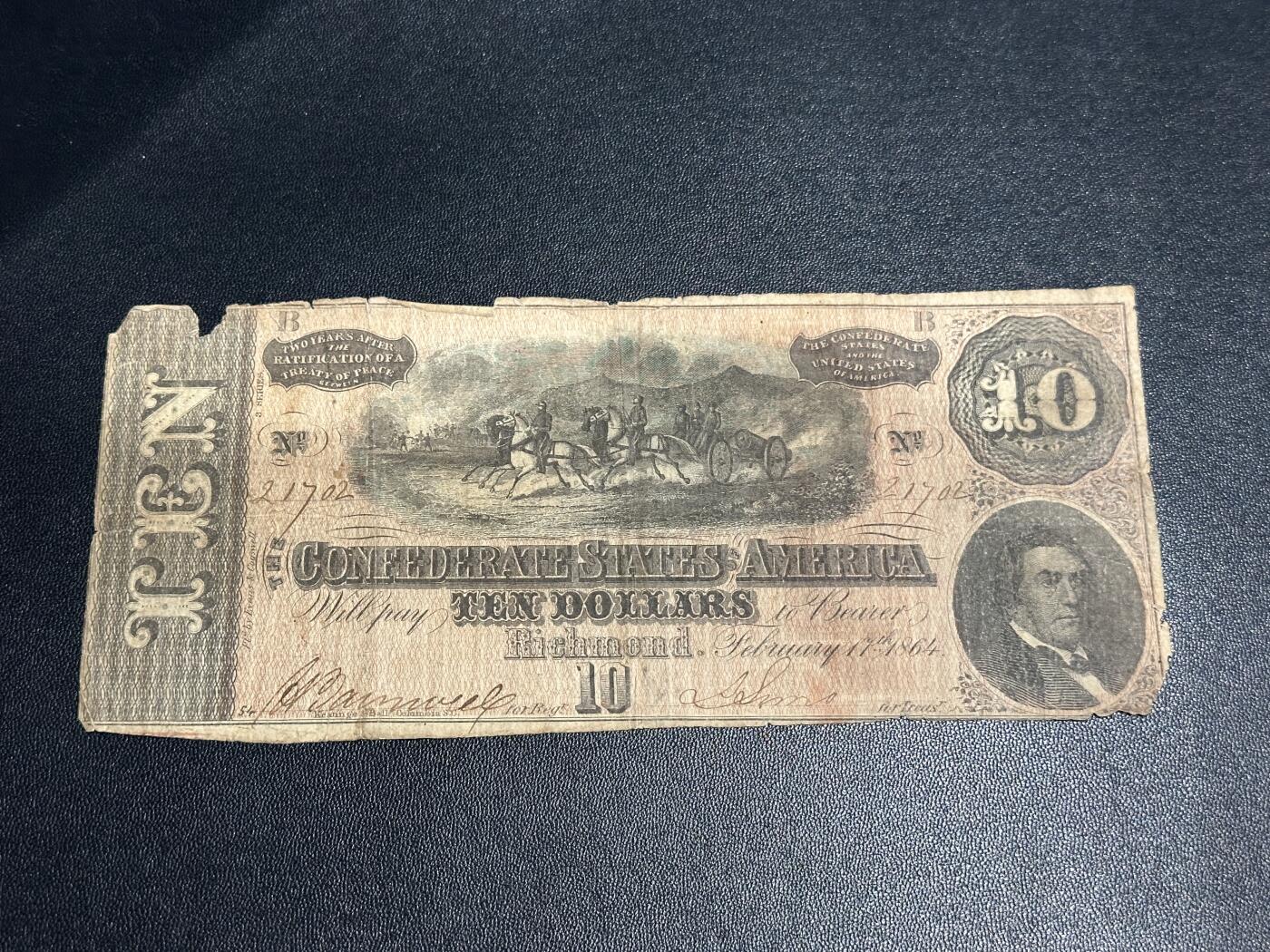 《外钞收藏家》第五百九十八期（2026年新年第一场）（本平台长期征集拍品、欢迎藏友们联系合作） 美国同盟政府1864年10元 品相如图