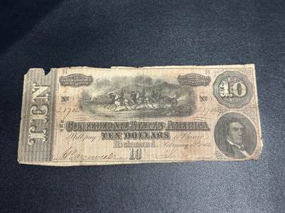 《外钞收藏家》第五百九十八期（2026年新年第一场）（本平台长期征集拍品、欢迎藏友们联系合作） - 美国同盟政府1864年10元 品相如图