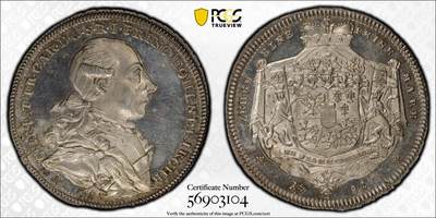 万国钱币拍卖第058期（万国新年大拍） - PCGS MS63PL 1781年德国霍恩洛赫·基尔贝格里斯蒂安·弗里德里希·卡尔双狮护盾大泰勒 施瓦巴赫造币厂铸 来自18世纪末德国顶级铸币工艺 类精制镜面喷砂质感极强 高浮雕人像跃然于币面  高点细节令人惊叹 实物上手惊艳的一枚 绝对不可多得的顶级小邦泰勒藏品 PC唯一冠军分