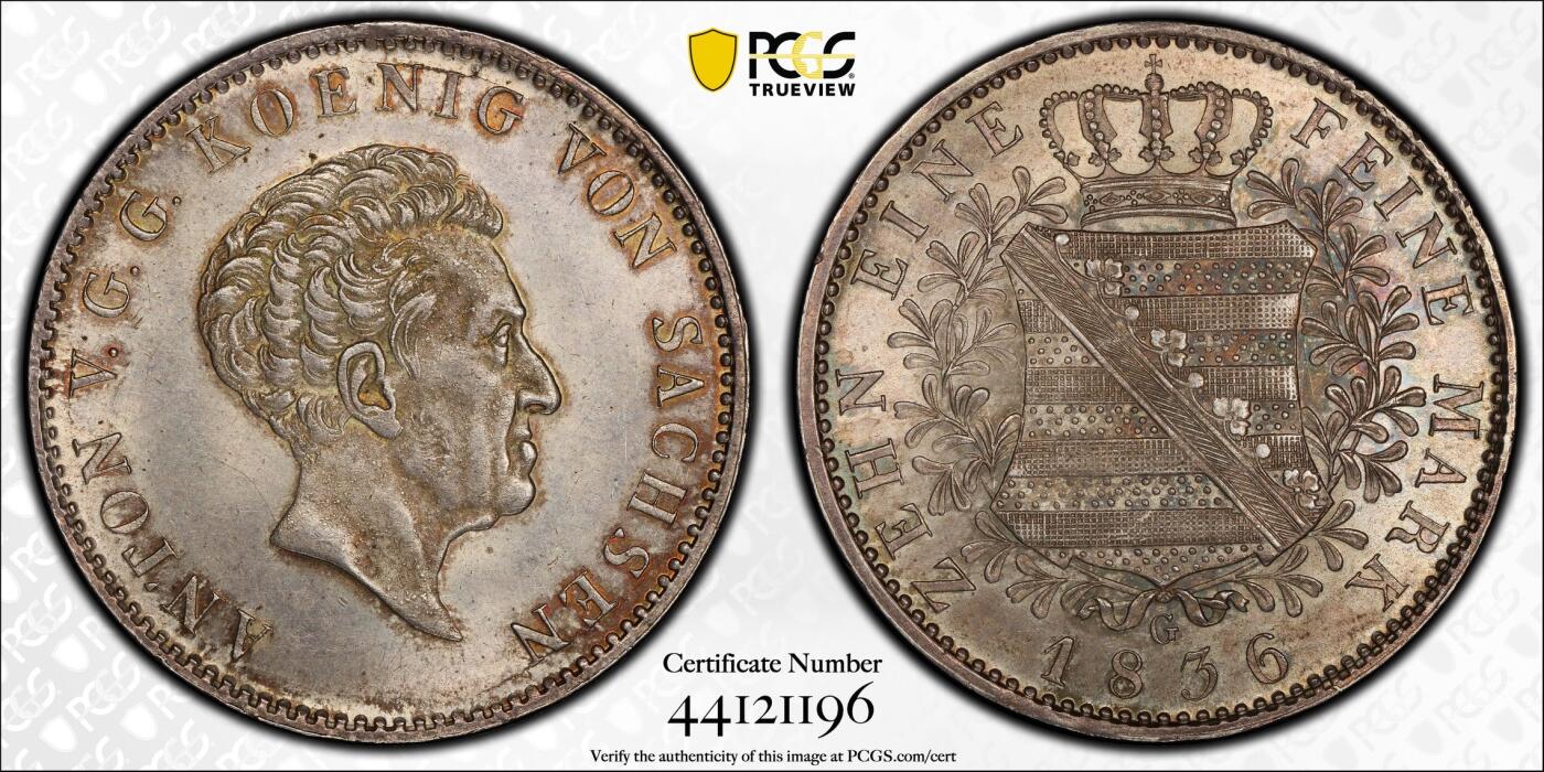 万国钱币拍卖第058期（万国新年大拍） PCGS MS64 1836年萨克森安东五世协议大泰勒 28g大规格 原味淡金彩黄油转光极美 PCGS冠军分收藏级