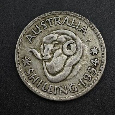 【淘币小摊】实时拍第八百三十八拍   散币银币场   满百包邮可预留二周 每周一统一发货   - 澳大利亚1954年伊丽莎白二世一先令银币参考银价56