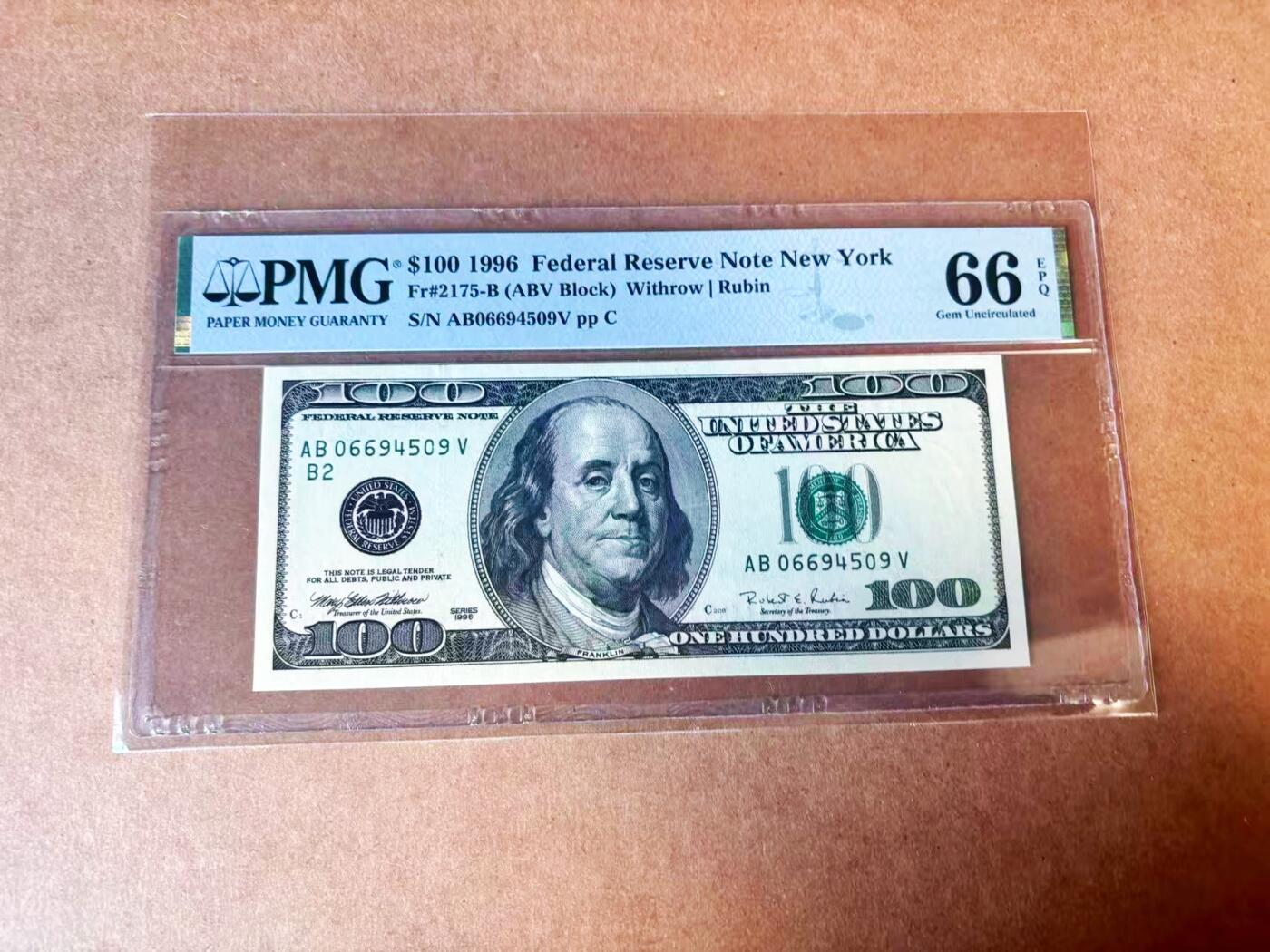 【Blue Auction】世界纸币精拍第770期——18级TOP拍卖/信誉/品质/专业/高效💫 美国 1996年100美金 PMG66EPQ