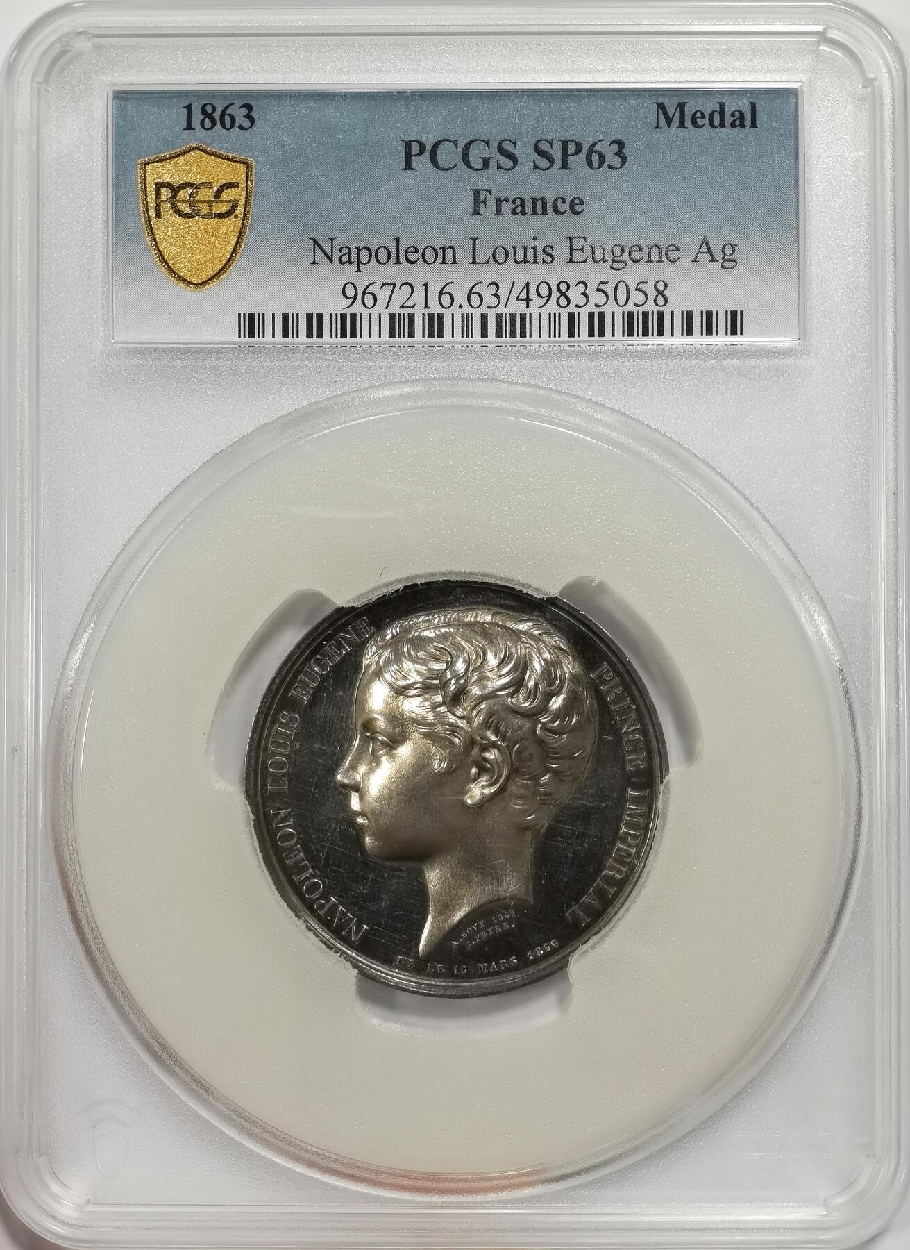 博洋堂“岁启嘉年”2026新年精品大拍专场暨第155期（全场包邮） PCGS SP63 唯一记录1863年拿破仑4世幼儿头像纪念大银章。950高银，极其稀少的法国早期原铸大银章！