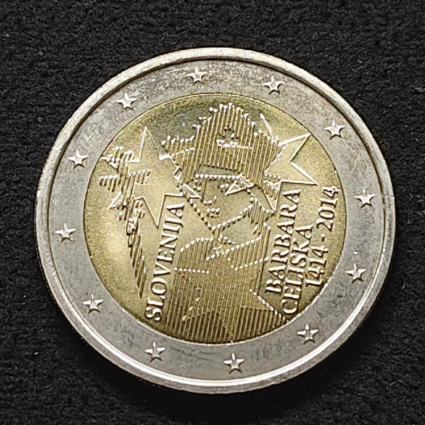 【全场包邮】纯粹捡漏拍490场（免费代拍第27场） 斯洛文尼亚2014年2欧元采列的芭芭拉成为神圣罗马帝国王后600周年双色纪念币