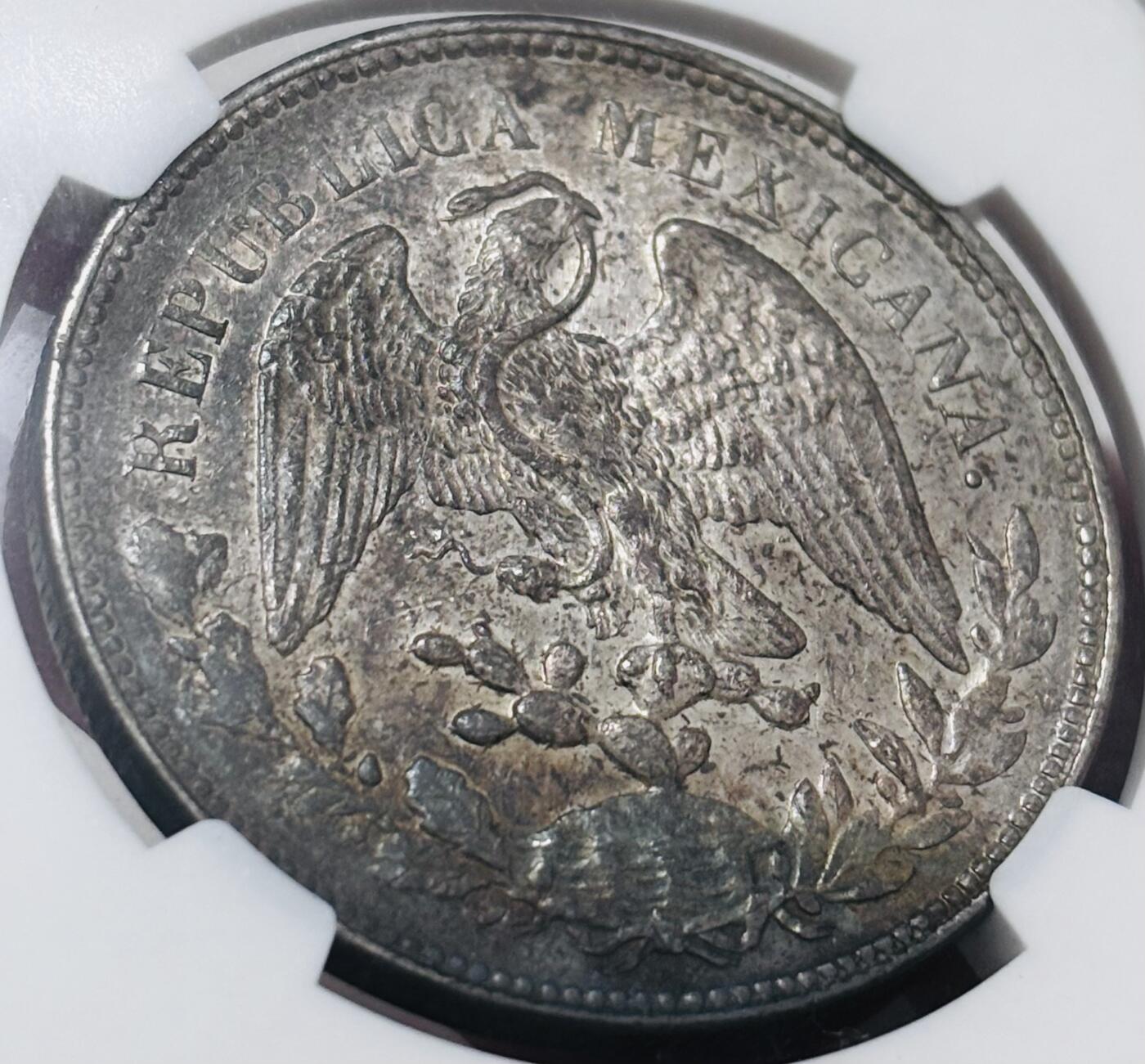 文馨钱币收藏 迎新纳福2026新年第一场（第 287 场）金银老铜币拍卖 NGC 评级 AU53 分 1900 年墨西哥鹰洋银元，五彩环底老包浆，历史感满满