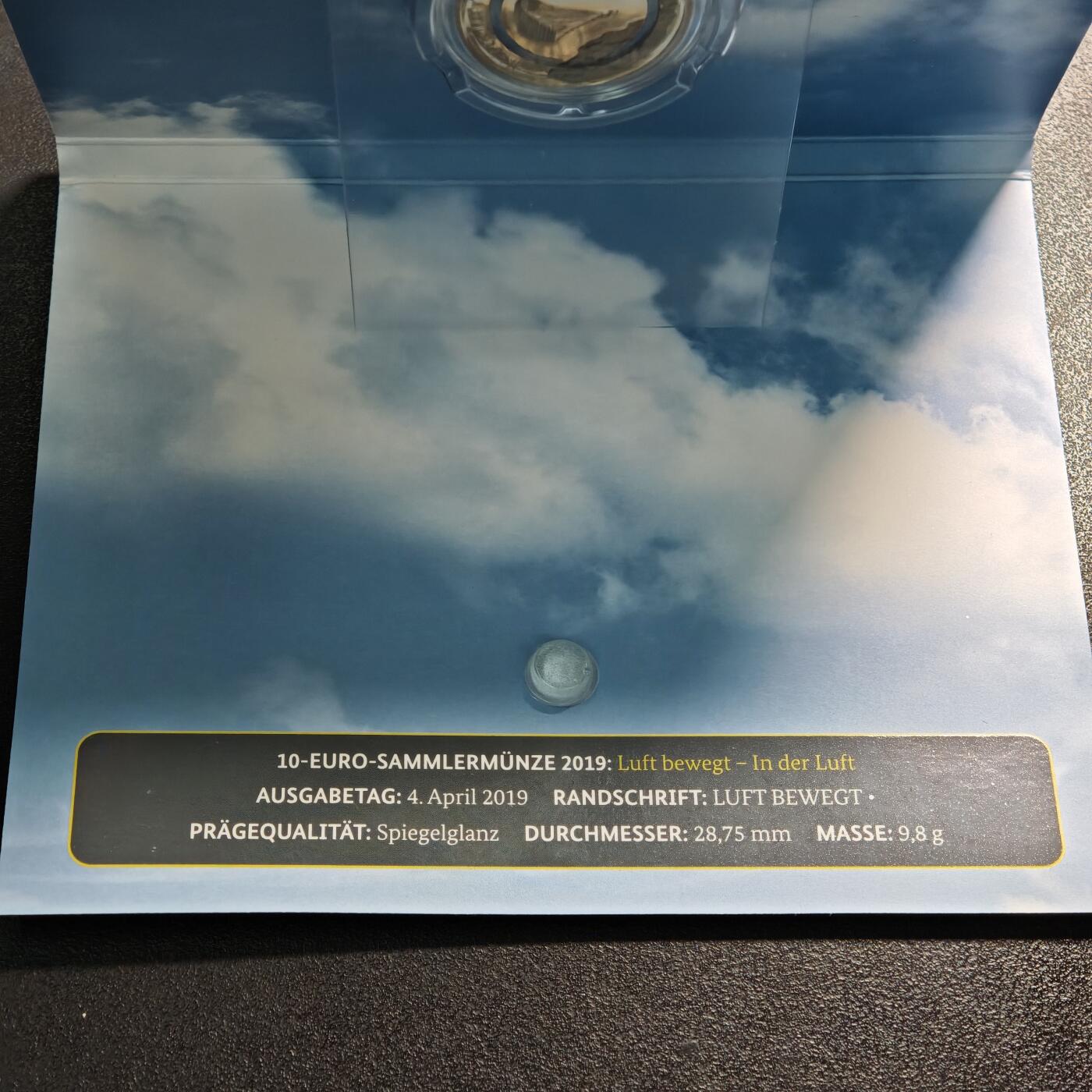 【德藏】世界币章拍卖第160期 2019年 德国滑翔伞聚合环10欧元镍币 原册 直径约：28.75mm；重约：9.8g