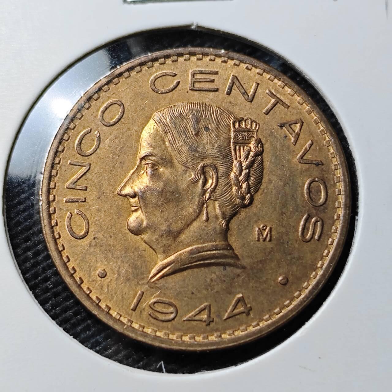 KK钱币收藏小铺 《套币 好品/批量散币专场》  2月预留时间 周末发货  1944墨西哥5分铜币 好品