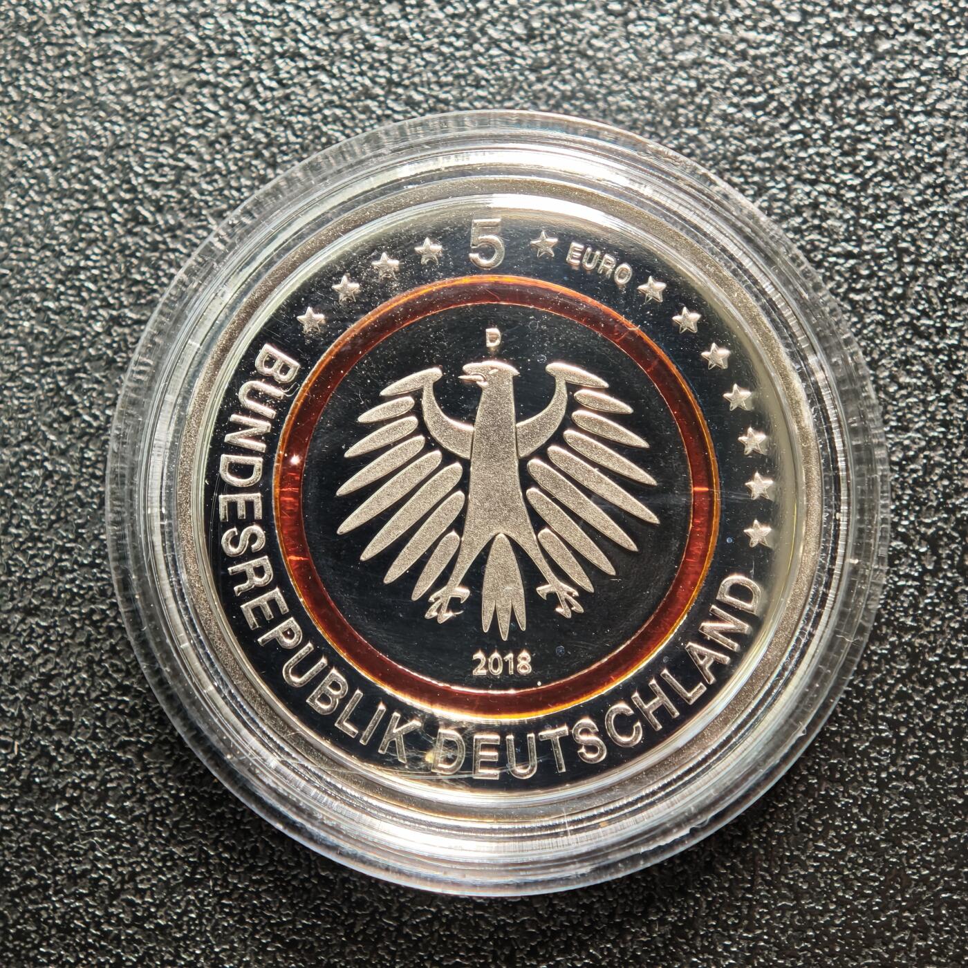 【德藏】世界币章拍卖第160期 发行量极少 2018年 德国地球气候带-亚热带聚合环5欧元精制镍币 原盒 直径约：27.25mm；重约：9g