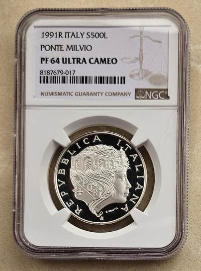 【币将精彩】世界钱币拍卖（2026-1-7） - 克劳斯获奖币意大利1991年米尔维奥桥精制银币NGC评级币肉眼无瑕疵不知何故低评