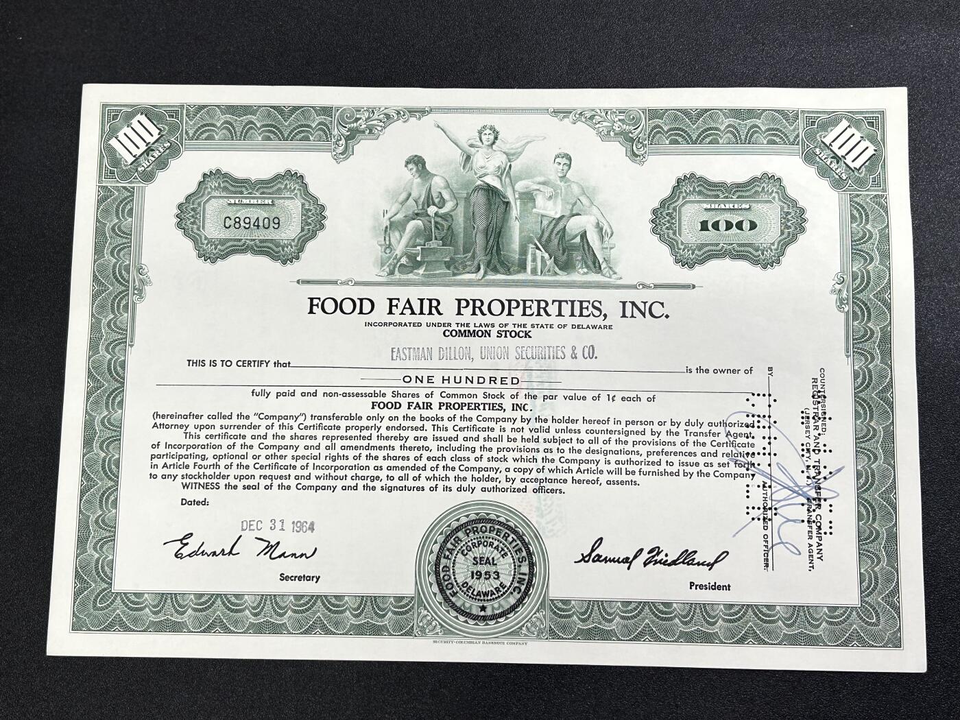 西秦中古拍卖第七十一期 美国食品公司股票