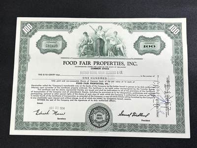 西秦中古拍卖第七十一期 - 美国食品公司股票