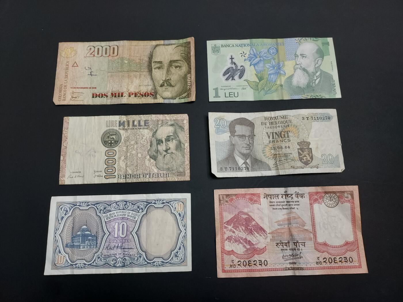 博彦收藏   1月10日 8点 钱币专场 全场包邮 哥伦比亚 等外国纸币6张 流通品