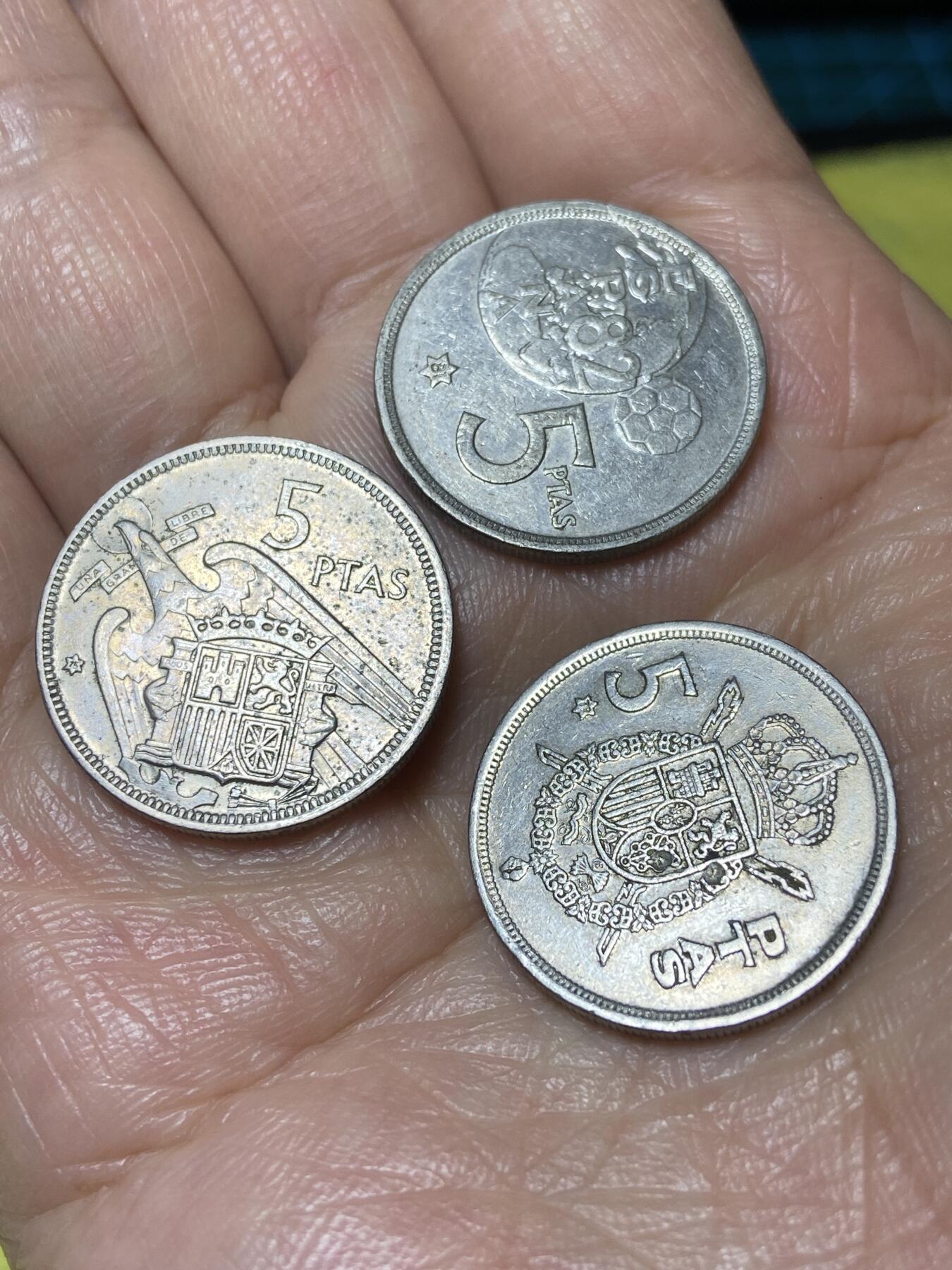 2026年第二场(总第一百七十一场）外国好品散币场(免佣金) 西班牙🇪🇸5比塞塔3枚(1957年75年80年3个版)