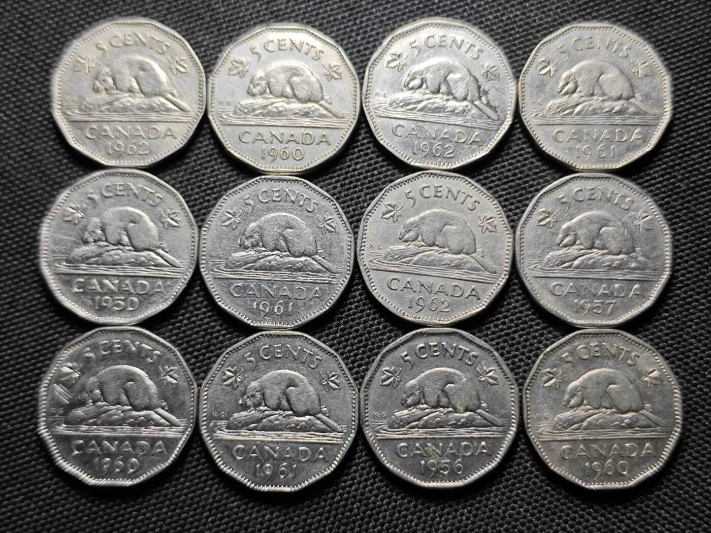 KK钱币收藏小铺 《套币 好品/批量散币专场》  2月预留时间 周末发货  加拿大5分多边形镍币一组12枚