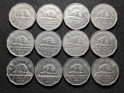 KK钱币收藏小铺 《套币 好品/批量散币专场》  2月预留时间 周末发货 -  加拿大5分多边形镍币一组12枚