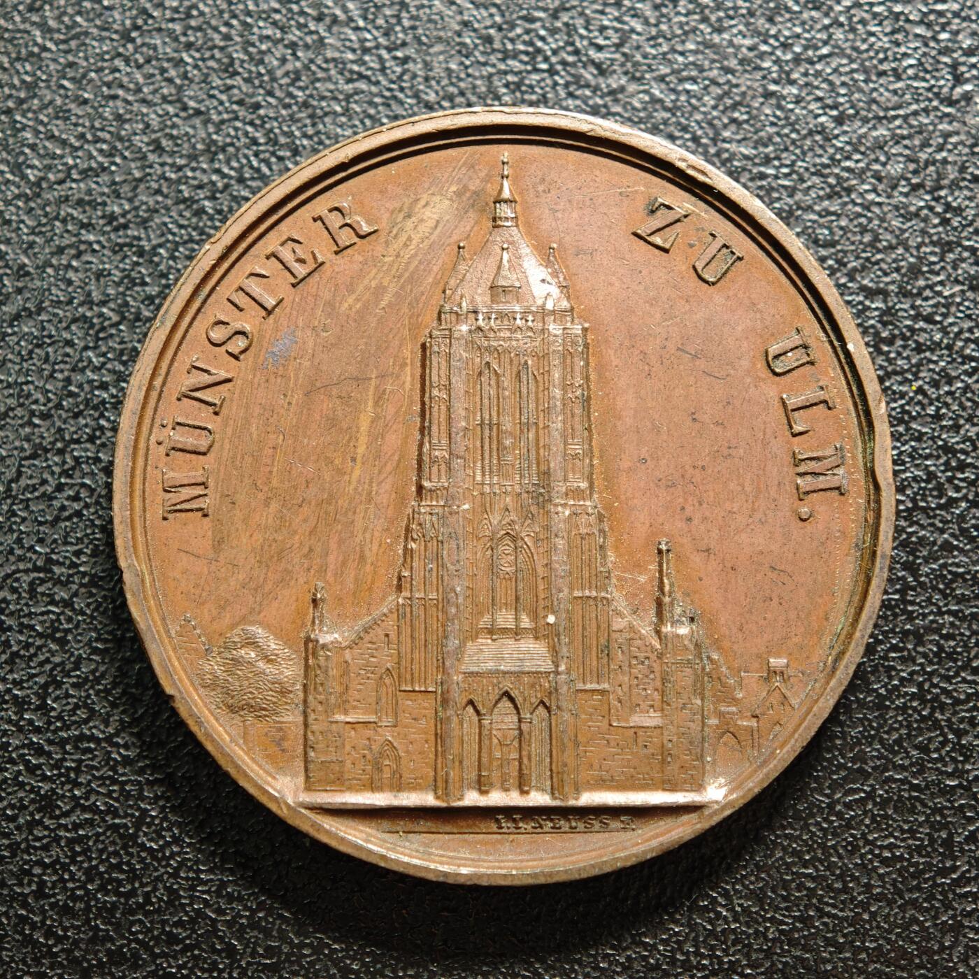 【德藏】世界币章拍卖第160期 19世纪 德国乌尔姆实科中学品德与勤奋表彰奖章纪念铜章 直径约：32.6mm；重约：21.5g