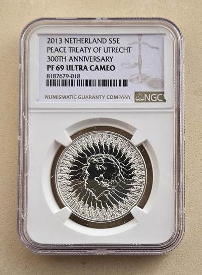 【币将精彩】世界钱币拍卖（2026-1-7） - 克劳斯获奖币荷兰2013年乌特勒支条约精制银币NGC评级币