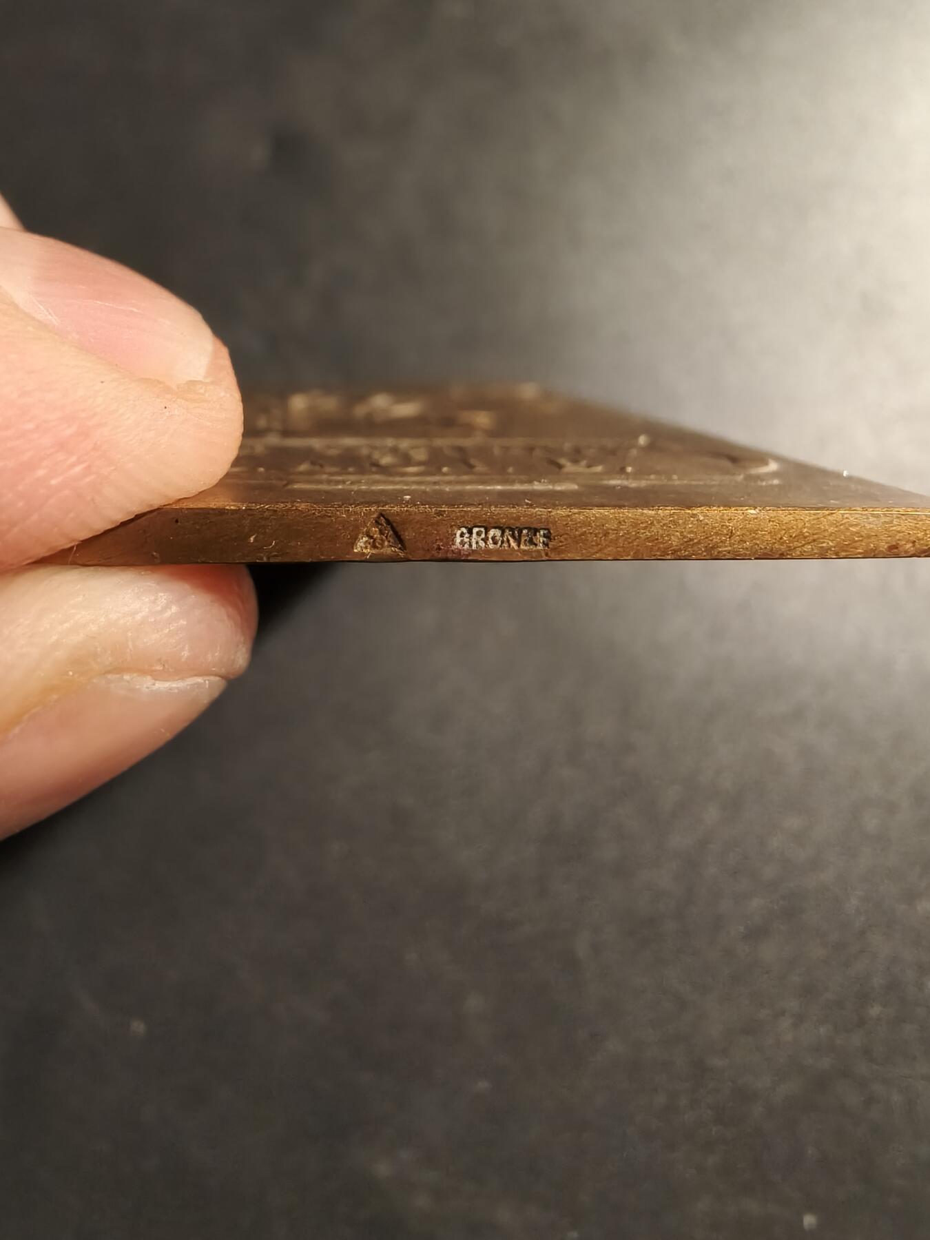 老王徽章第173期 法国宠物犬爱好者协会方形大铜章     原盒      正面为高卢人形象，大师Dropsy作品      尺寸38×56mm     重量49.3g